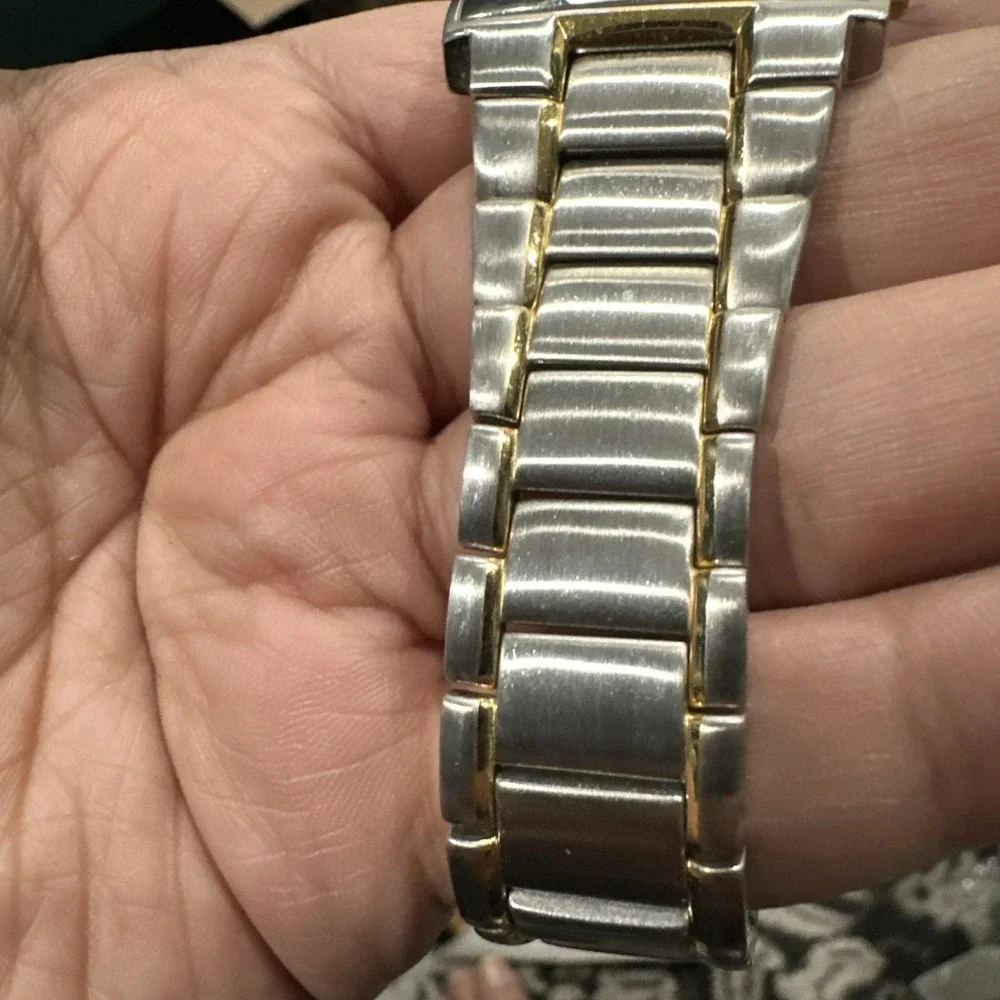Working Kenneth Cole Square Men's Watch All Steel Two Tone Date 32.5mm 8in
